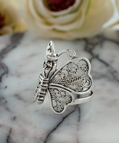 FiligranIst - Filigree Butterfly Silver Statement Ring