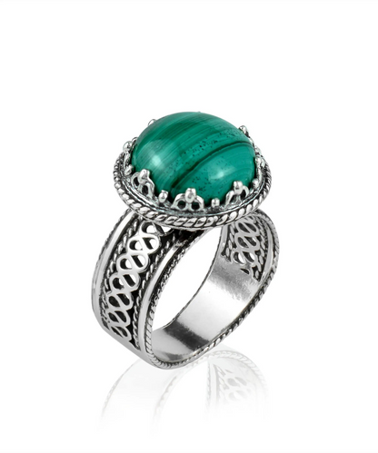 FiligranIst - Sterling Silver Malachite Filigree Cocktail Ring