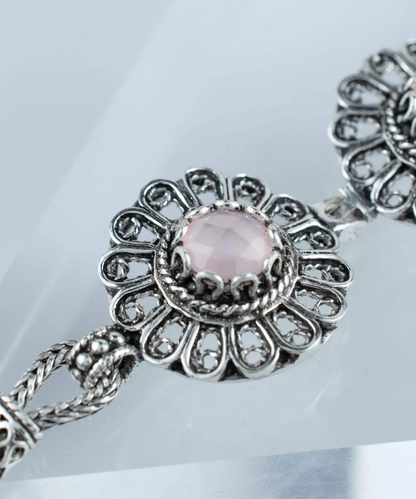 FiligranIst - Filigree Art Pink Chalcedony Gemstone Women Silver Link Bracelet