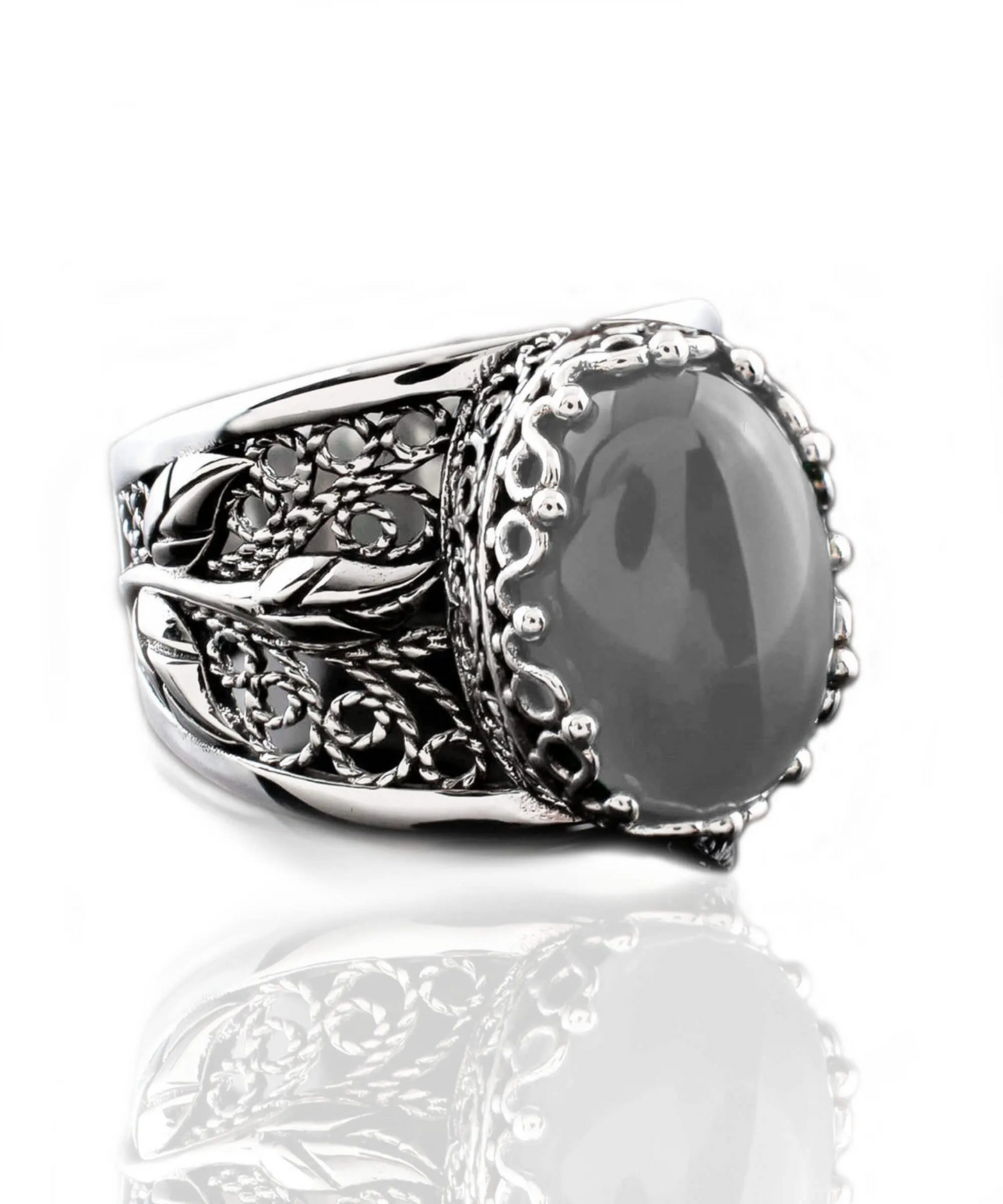 FiligranIst - Gray Moonstone Filigree Tulip Silver Statement Ring