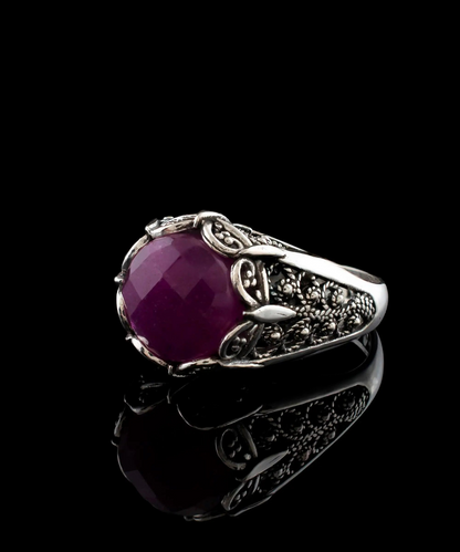 FiligranIst - Filigree Art Ruby Corundum Gemstone Silver Cocktail Ring