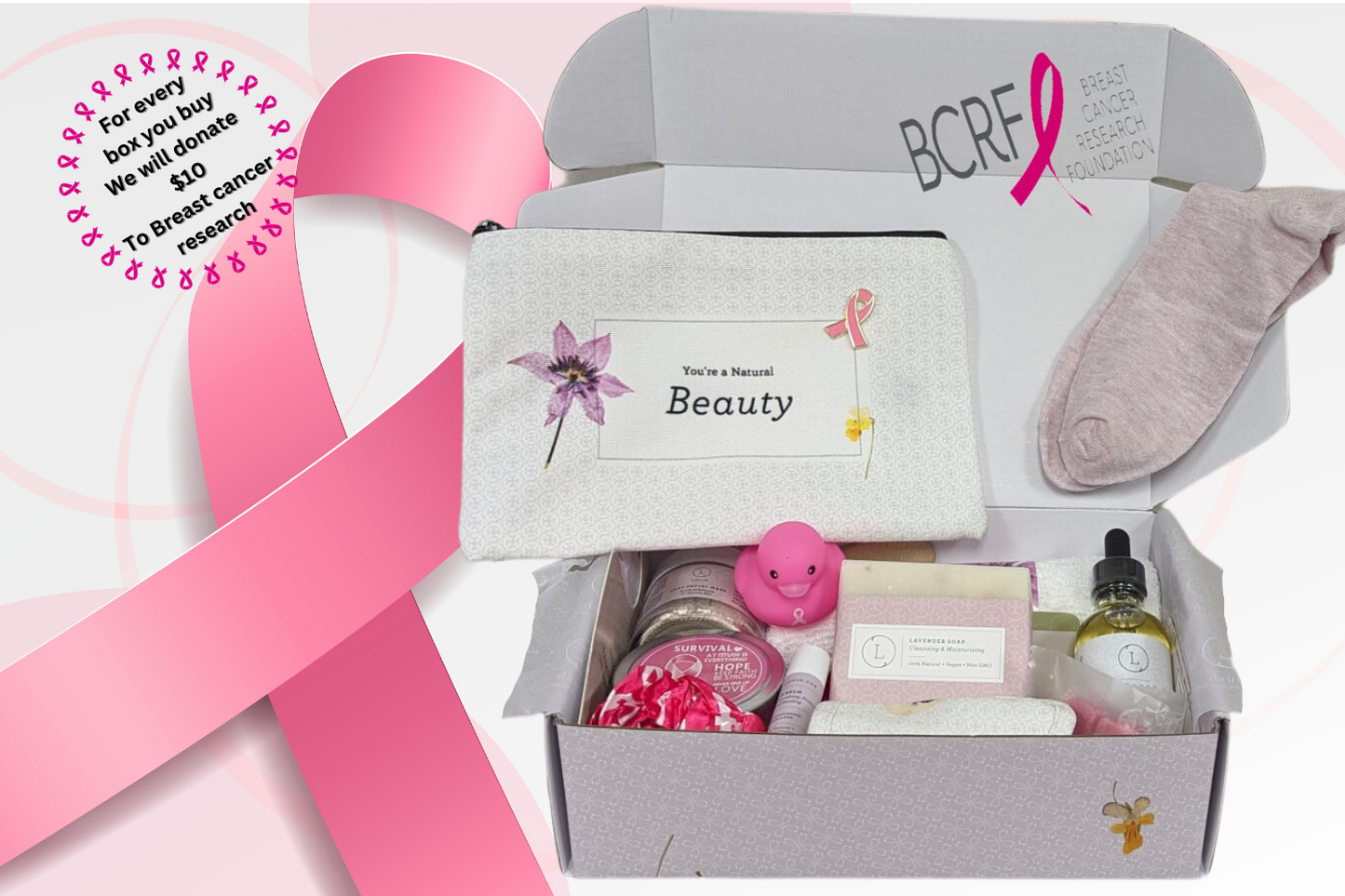 Breast cancer Awareness Gift Box - Natural Lavender Bath & Body Relaxing Package