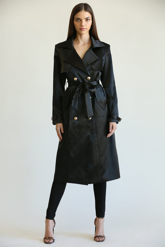 Carla - Premium Satin Fabric Trench