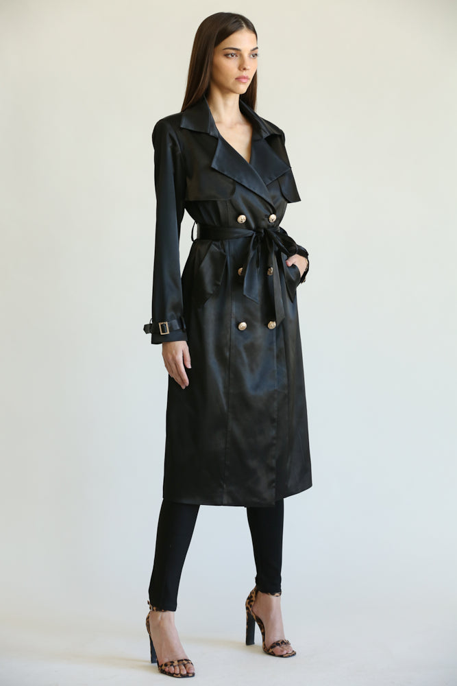 Carla - Premium Satin Fabric Trench