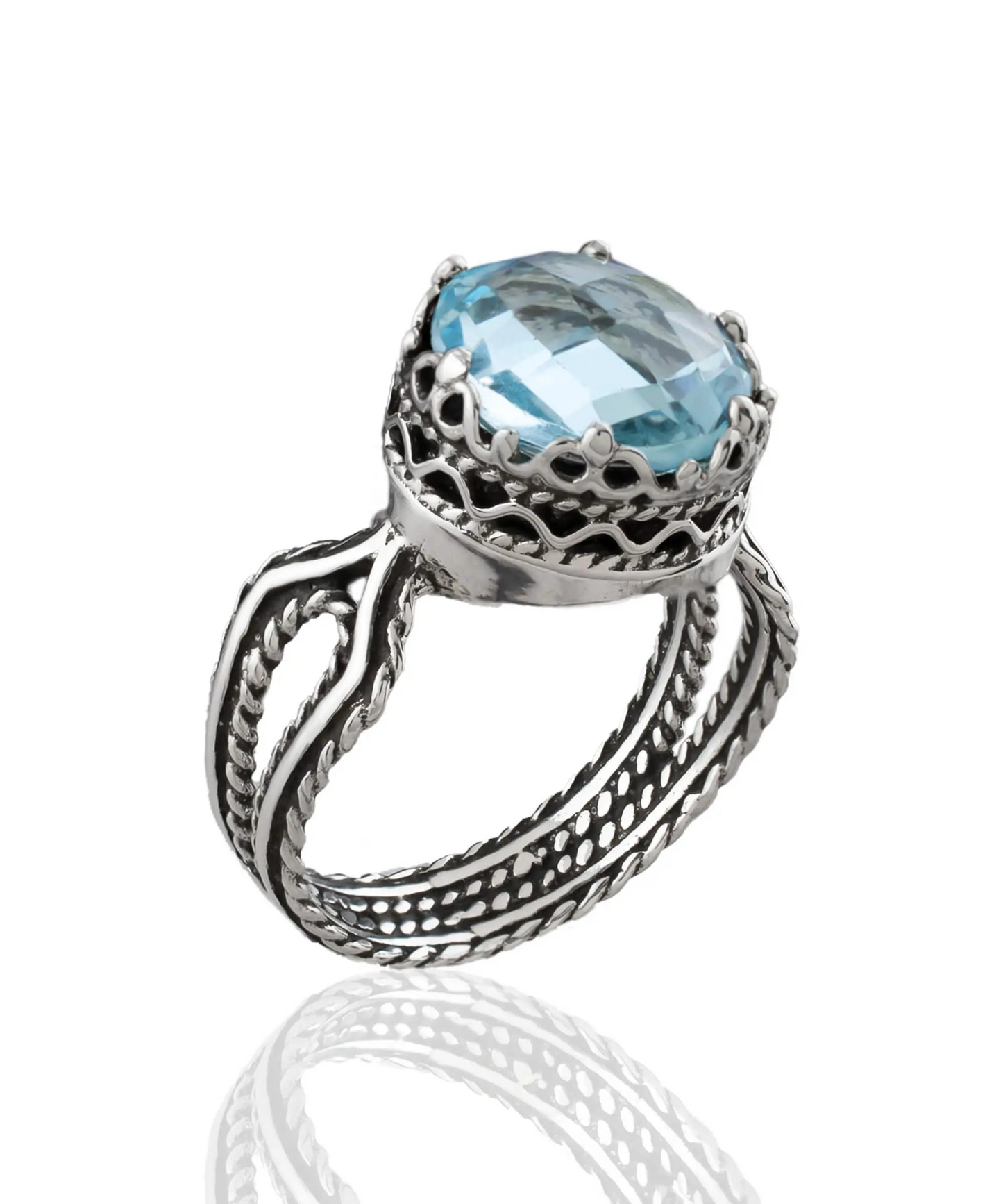 FiligranIst - Blue Topaz Gemstone Silver Filigree Art Cocktail Ring