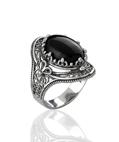 FiligranIst - Black Onyx Gemstone Filigree Silver Statement Ring