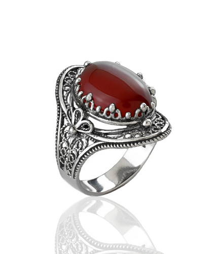 FiligranIst - Carnelian Gemstone Filigree Art Sterling Silver Statement Ring