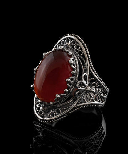 FiligranIst - Carnelian Gemstone Filigree Art Sterling Silver Statement Ring