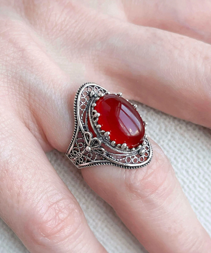 FiligranIst - Carnelian Gemstone Filigree Art Sterling Silver Statement Ring