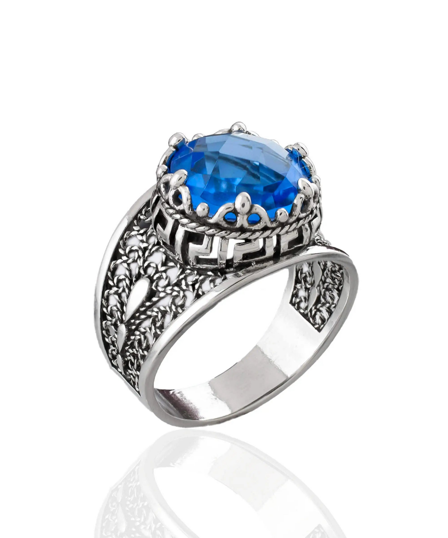 FiligranIst - Meander Pattern Filigree Art Blue Quartz Silver Cocktail Ring