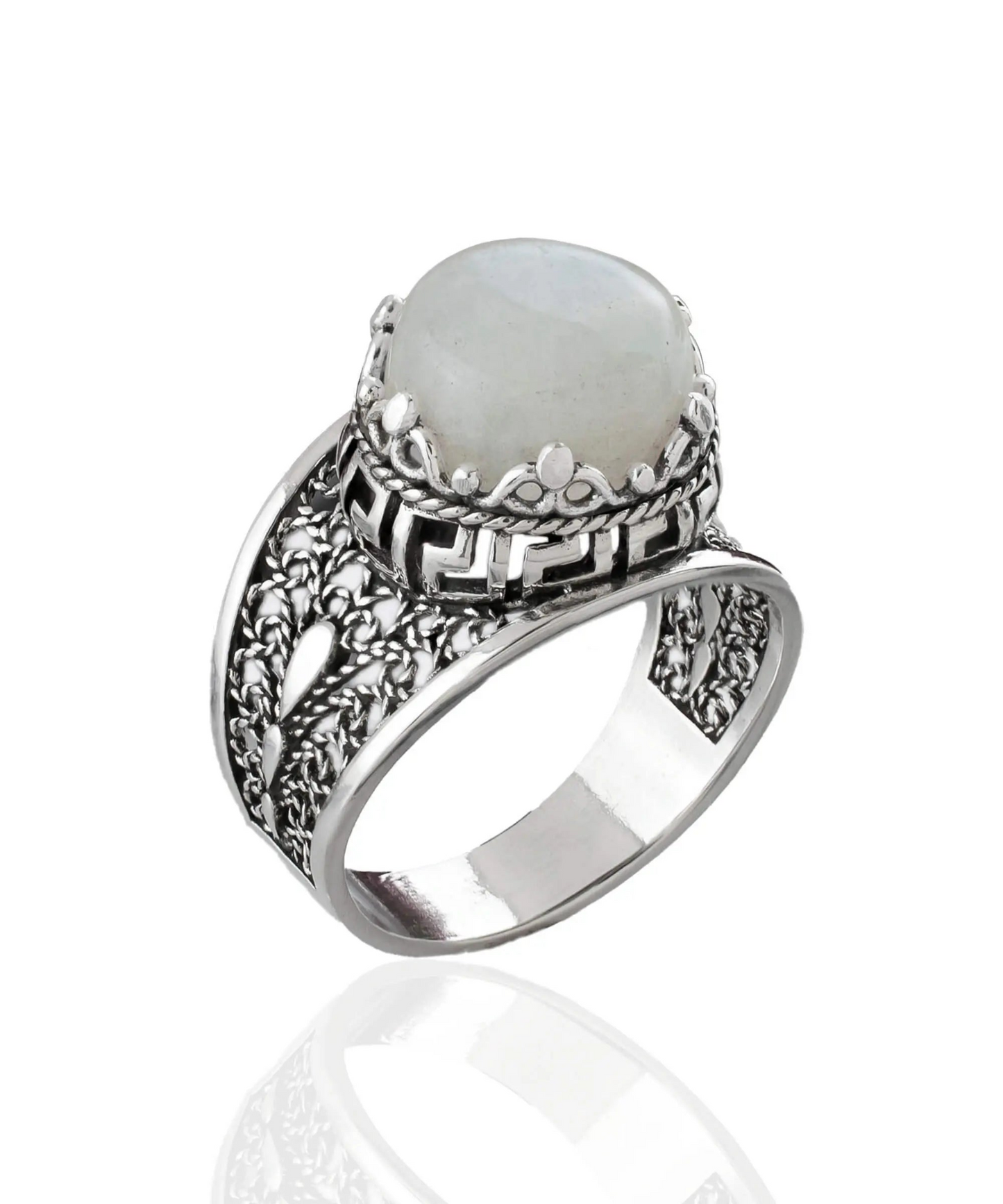 FiligranIst - Silver Filigree Moonstone Meander Cocktail Ring