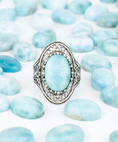 FiligranIst - Larimar Gemstone Filigree Silver Statement Ring