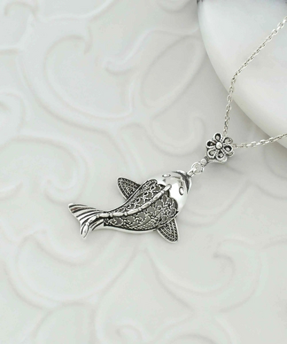 FiligranIst - Handcrafted Silver Filigree Fish Pendant Necklace