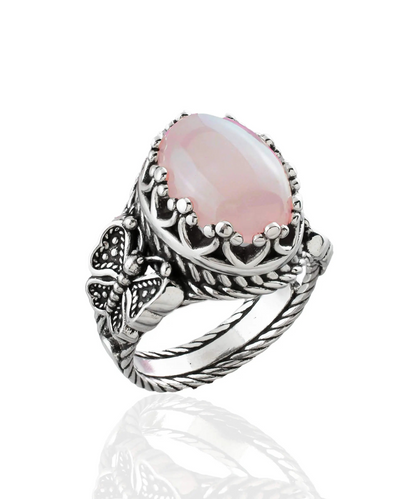 FiligranIst - Sterling Silver Rose Quartz Butterfly Statement Ring