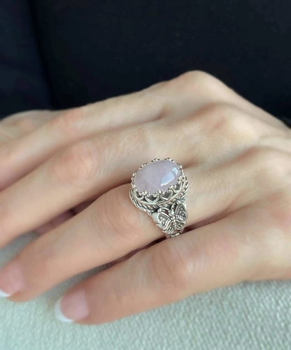 FiligranIst - Sterling Silver Rose Quartz Butterfly Statement Ring