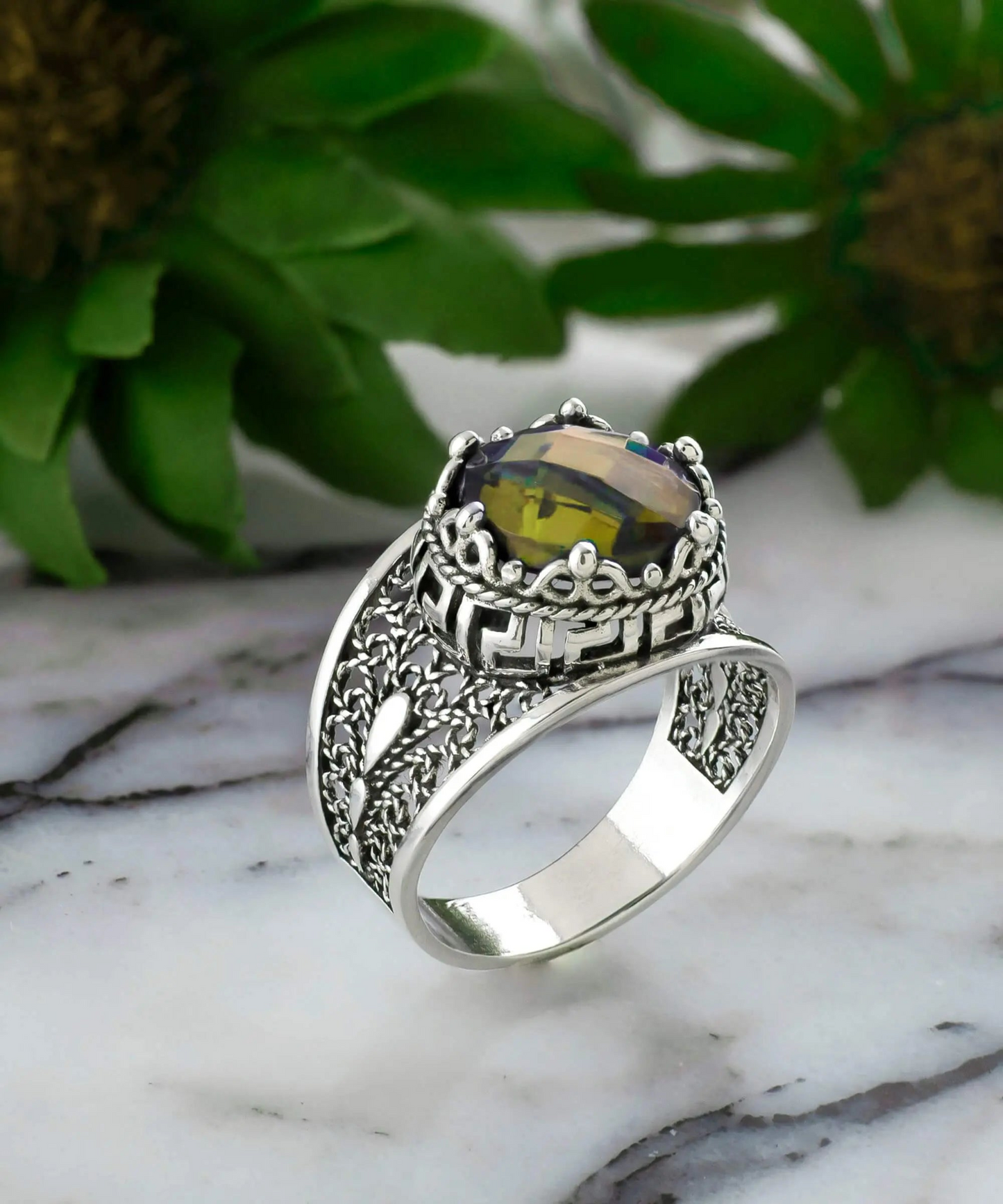 FiligranIst -  Alexandrite Gemstone Meander Pattern Silver Cocktail Ring