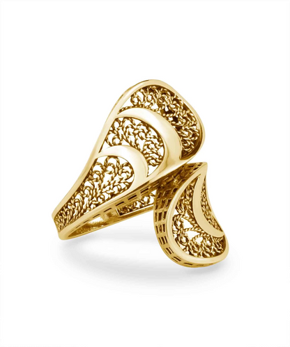 FiligranIst - Gold Plated Sterling Silver Filigree Art Women Twisted Bypass Cocktail Ring