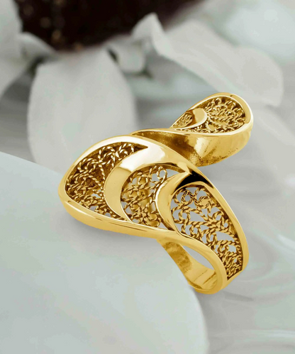 FiligranIst - Gold Plated Sterling Silver Filigree Art Women Twisted Bypass Cocktail Ring