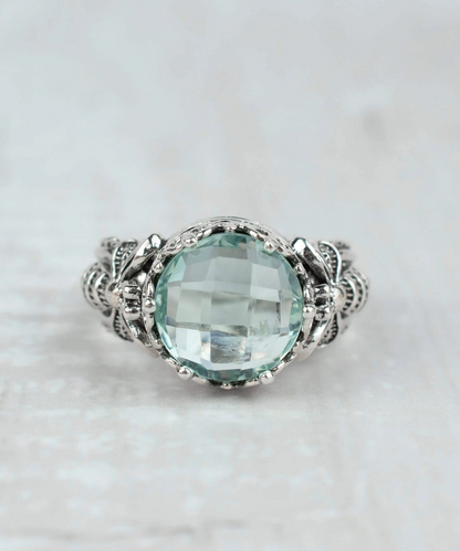 FiligranIst - Bee Detailed Aquamarine Gemstone Filigree Art Silver Cocktail Ring