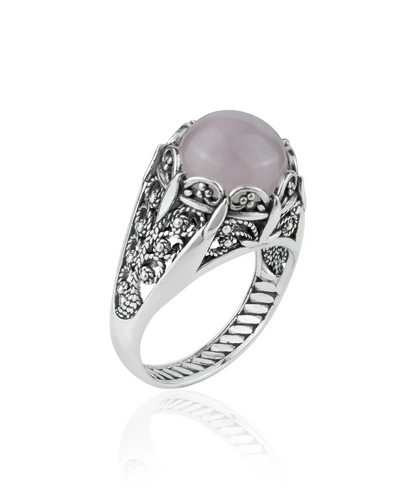 FiligranIst - Handmade Silver Filigree Rose Quartz Cocktail Ring