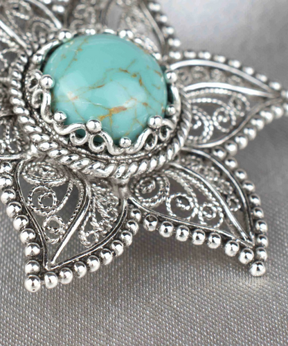 FiligranIst - Filigree Art Copper Turquoise Gemstone Star Design Women Silver Pendant Necklace