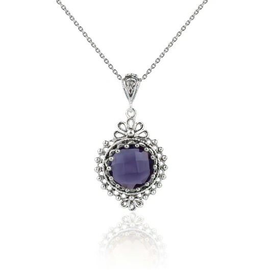 FiligranIst - Filigree Art Amethyst Gemstone Silver Boho Pendant Necklace