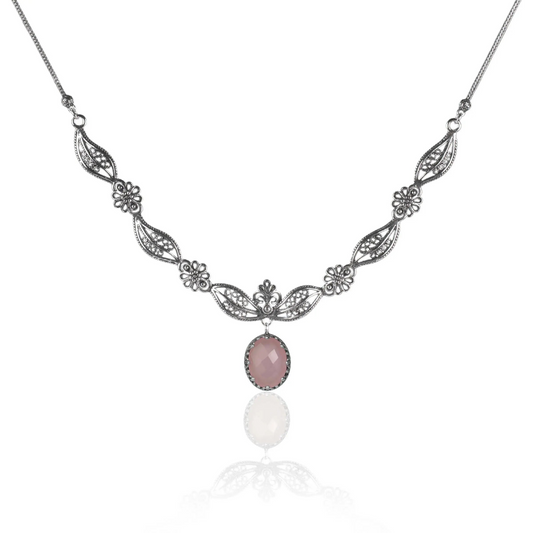 FiligranIst - Pink Chalcedony Gemstone Filigree Silver Princess Necklace