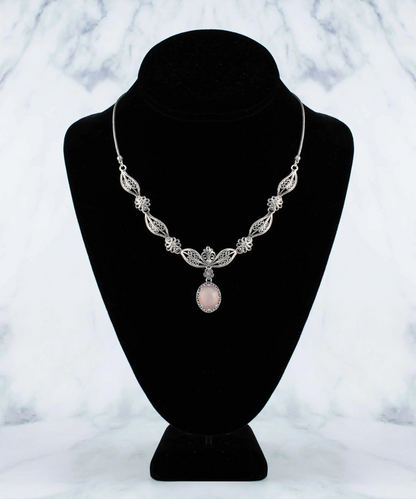 FiligranIst - Pink Chalcedony Gemstone Filigree Silver Princess Necklace