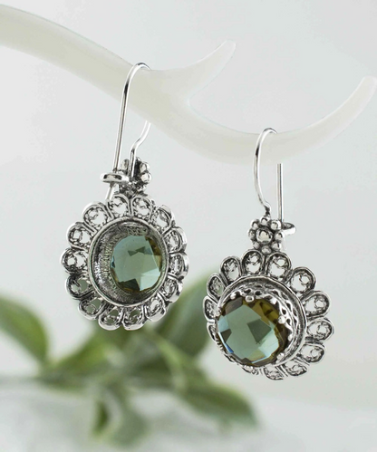 FiligranIst -  Handmade Filigree Art Flower Design Alexandrite Gemstone Drop Earrings