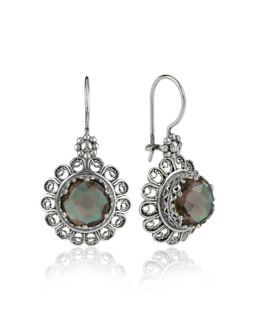 FiligranIst -  Handmade Filigree Art Flower Design Alexandrite Gemstone Drop Earrings