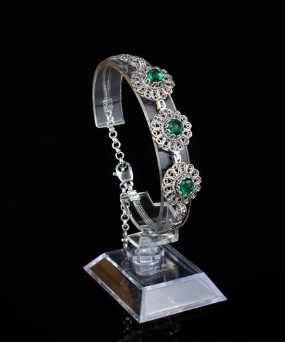 FiligranIst - Filigree Art Emerald Gemstone Women Silver Link Bracelet