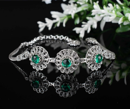 FiligranIst - Filigree Art Emerald Gemstone Women Silver Link Bracelet