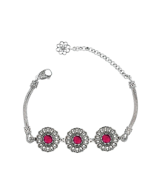 FiligranIst - Filigree Art Ruby Gemstone Women Silver Link Bracelet