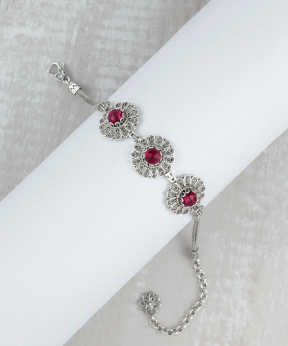 FiligranIst - Filigree Art Ruby Gemstone Women Silver Link Bracelet