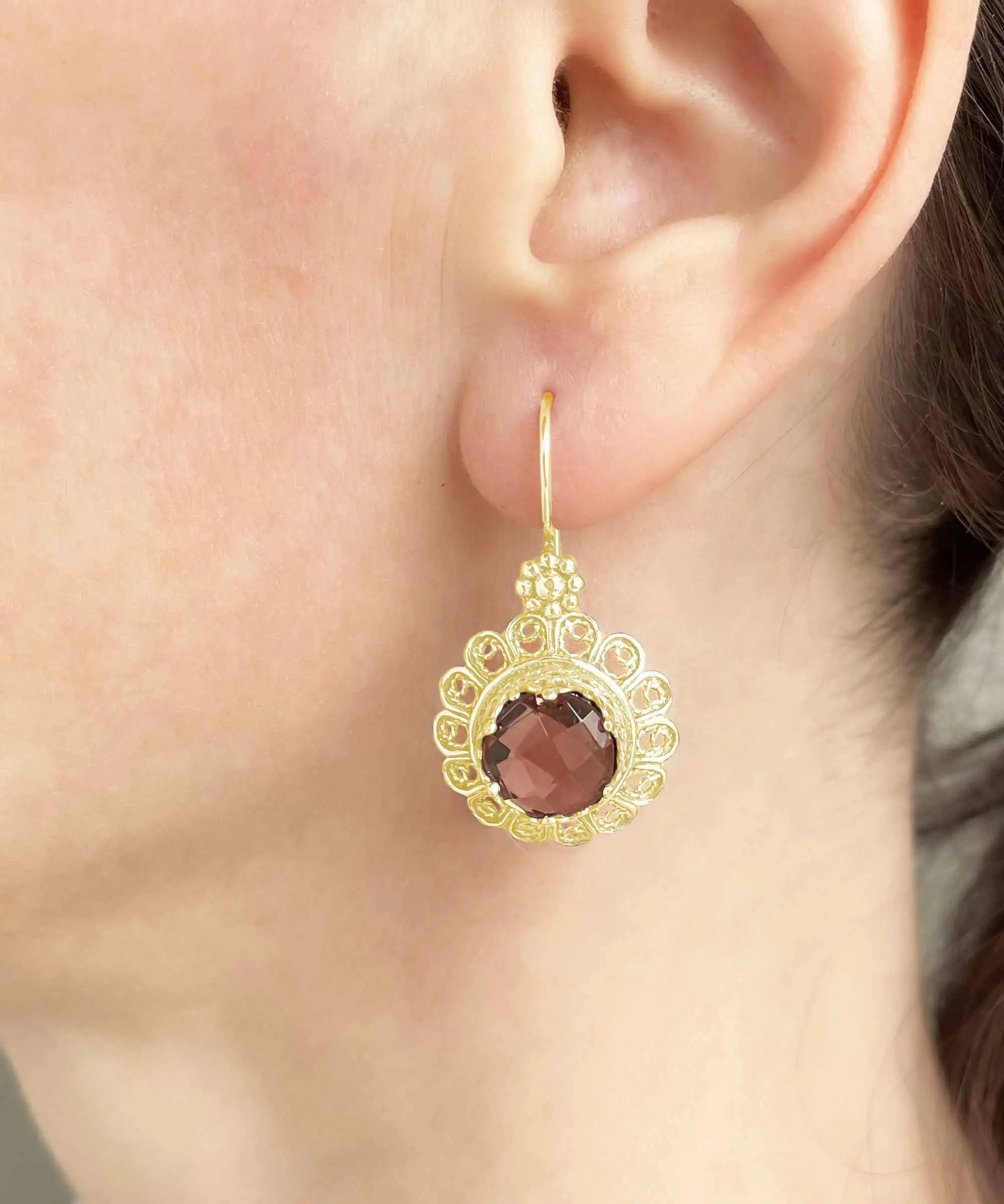 FiligranIst - Filigree Art Flower Design Gold Plated Silver Alexandrite Gemstone Women Drop Earrings