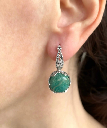 FiligranIst - Amazonite Gemstone Sterling Silver Woman Drop Earrings