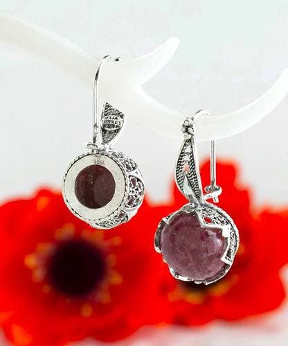 FiligranIst - Elegant Filigree Rhodonite Sterling Silver Woman Drop Earrings