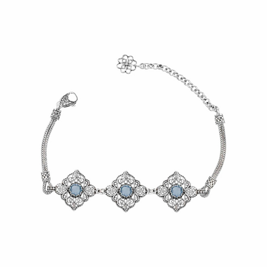 FiligranIst - Filigree Art Sterling Silver Blue Topaz Gemstone Woman Adjustable Link Bracelet