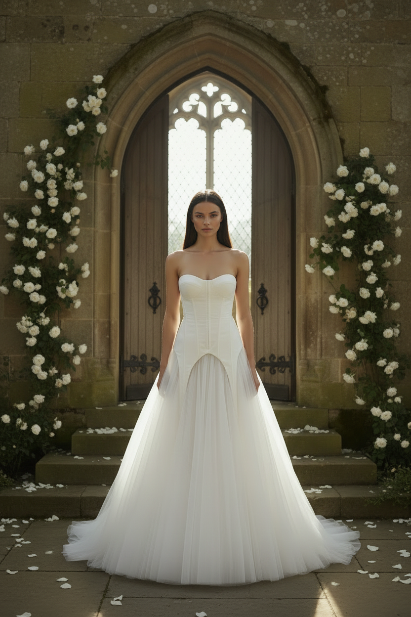 Cecilia A-Line Tulle Bridal Gown with Satin Corset & Built-in Shorts | Rose Paulino