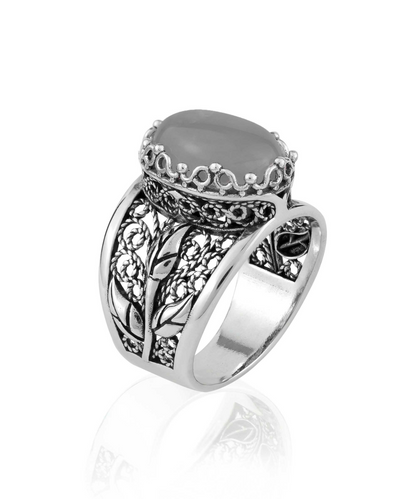 FiligranIst - Gray Moonstone Filigree Tulip Silver Statement Ring