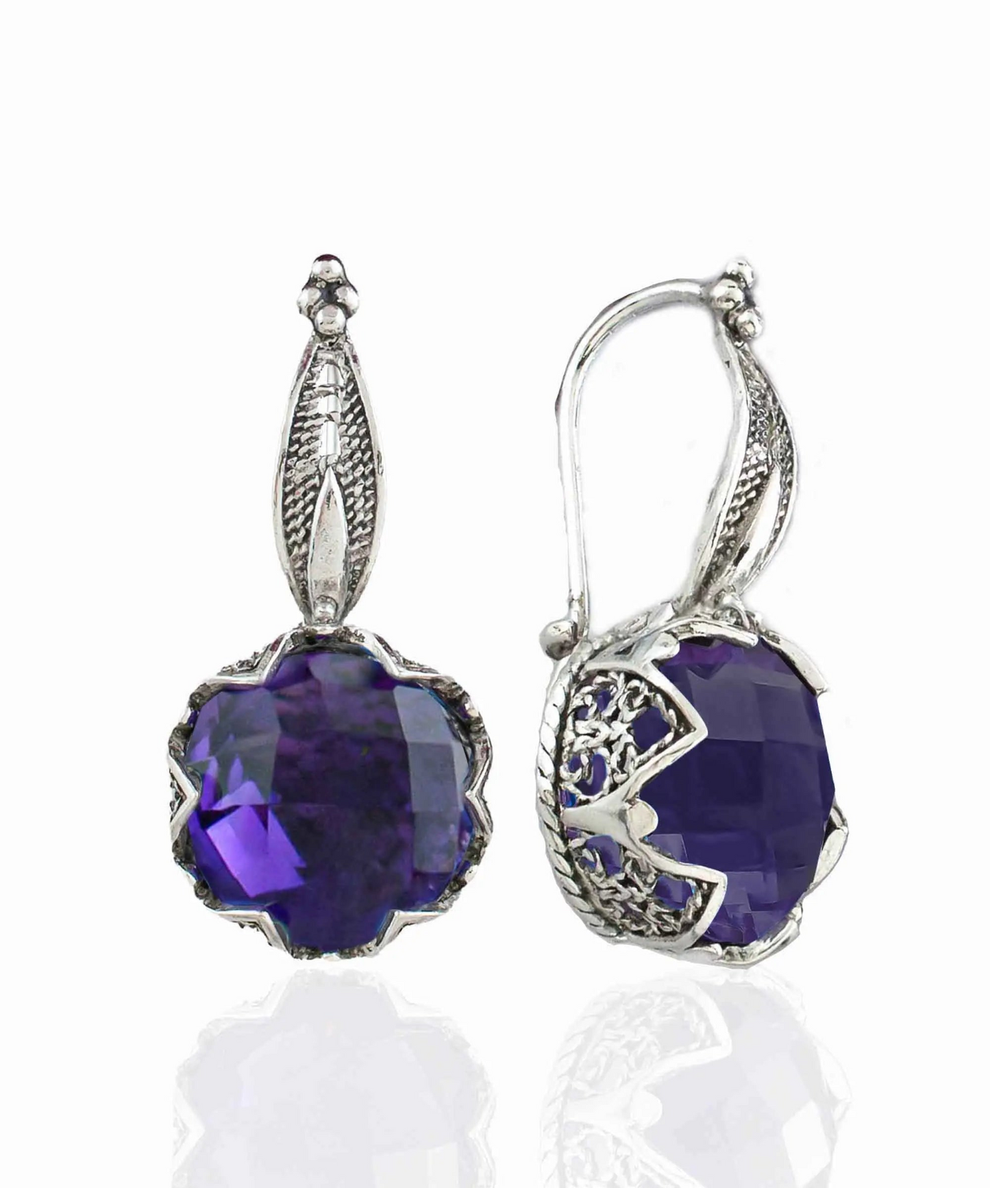 FiligranIst - Amethyst Gemstone Sterling Silver Woman Drop Earrings