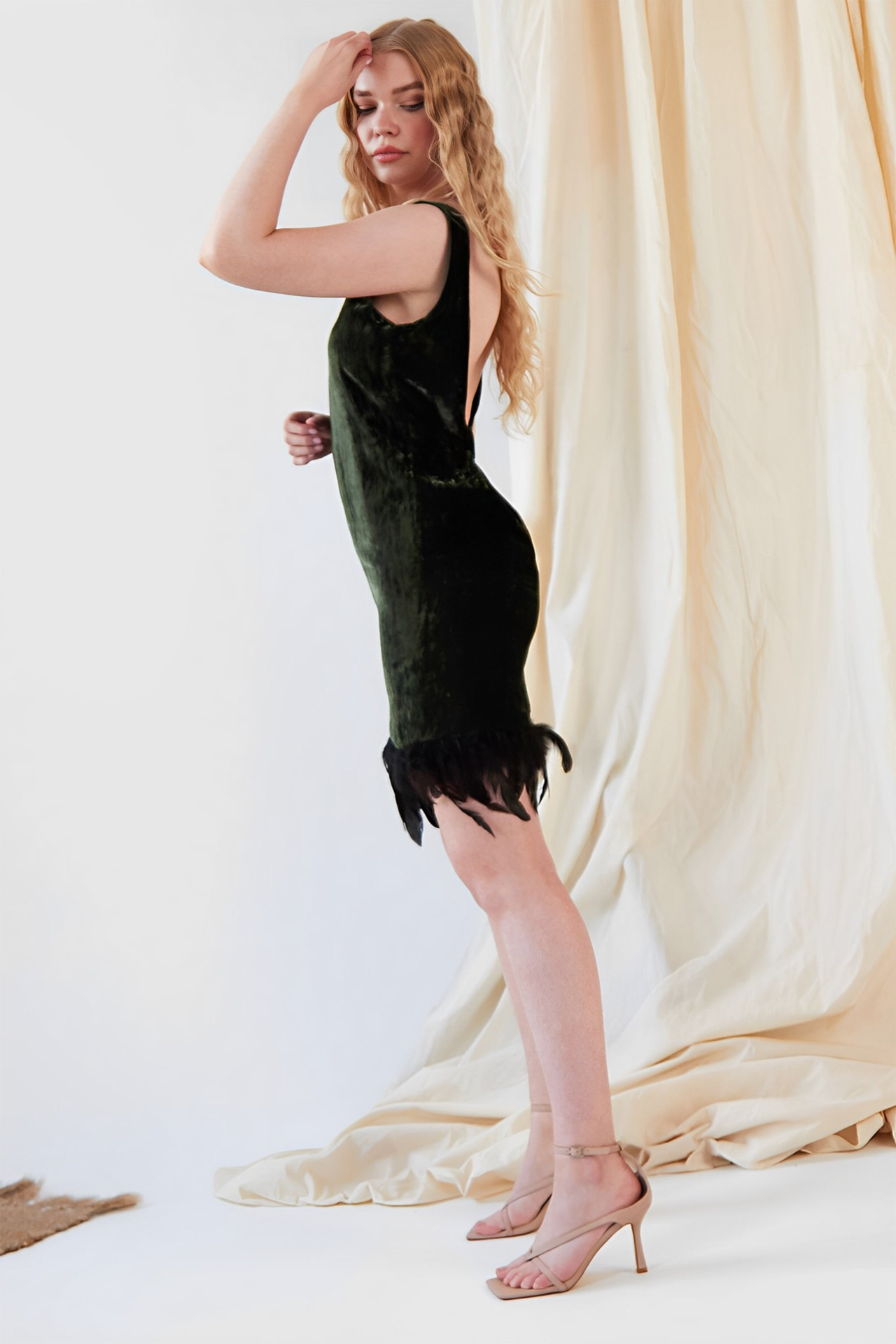 Sarvin BIBA Forest Green Silk Velvet Dress