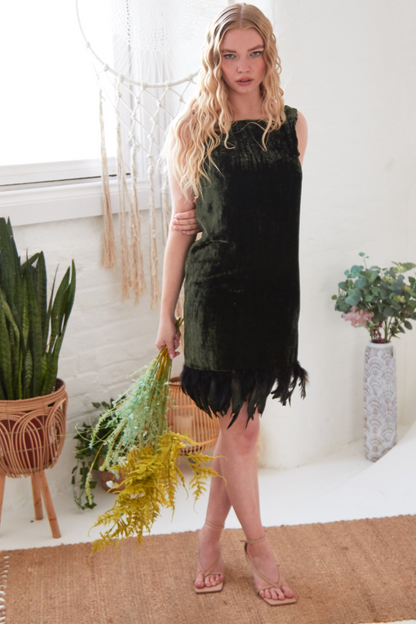 Sarvin BIBA Forest Green Silk Velvet Dress