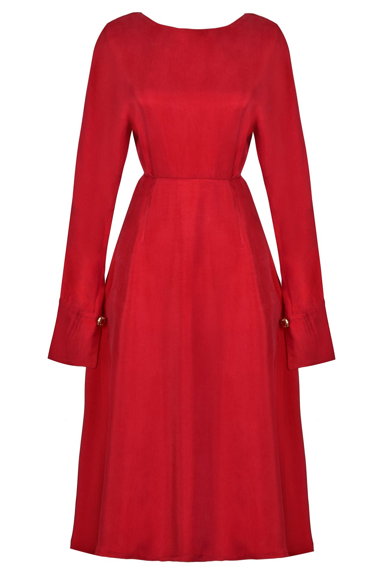 Sarvin Shay Red Long Sleeve Midi Dress