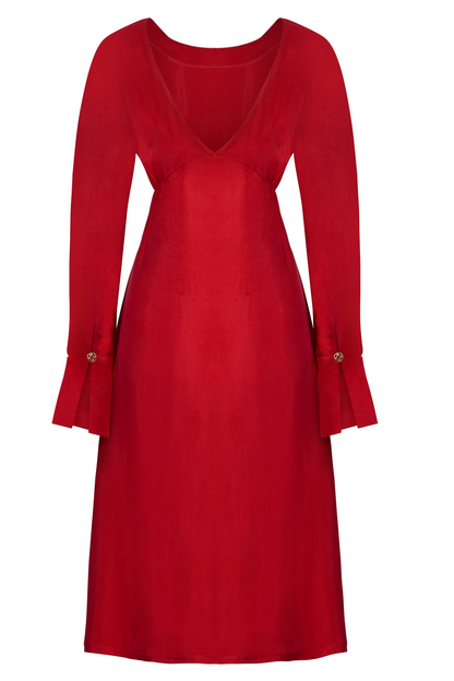 Sarvin Shay Red Long Sleeve Midi Dress