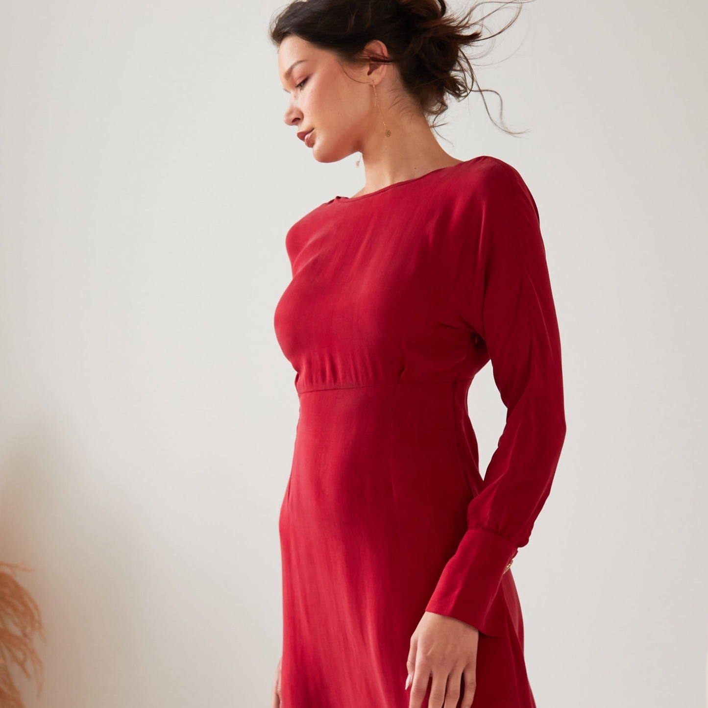 Sarvin Shay Red Long Sleeve Midi Dress