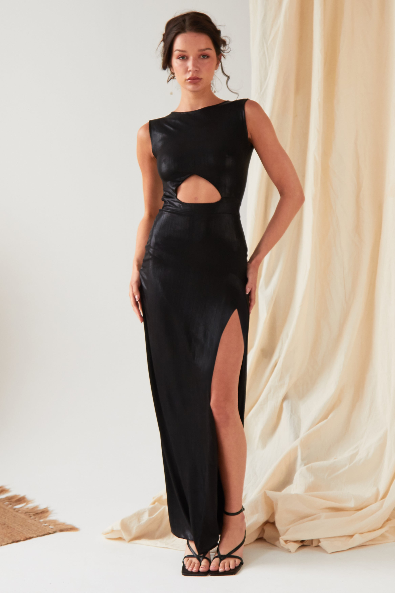 Sarvin Moss Black Cut Out Maxi Dress