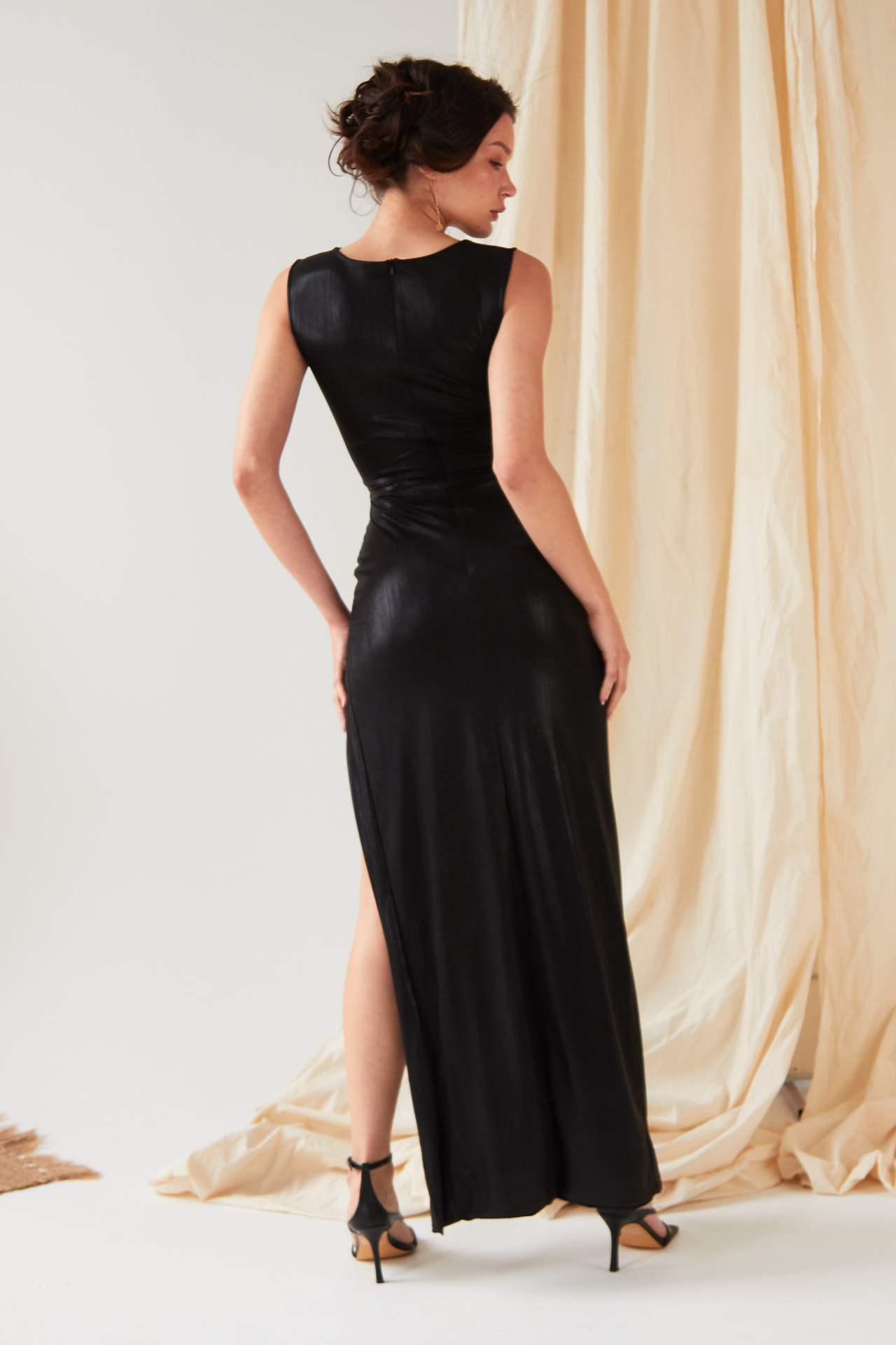 Sarvin Moss Black Cut Out Maxi Dress