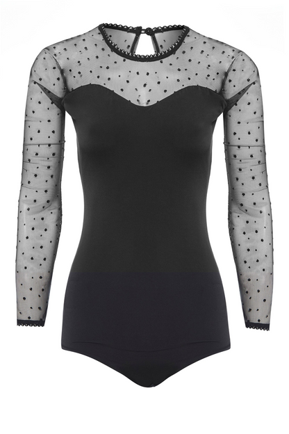 Sarvin Diana Long Sleeve Glitter Mesh Bodysuit