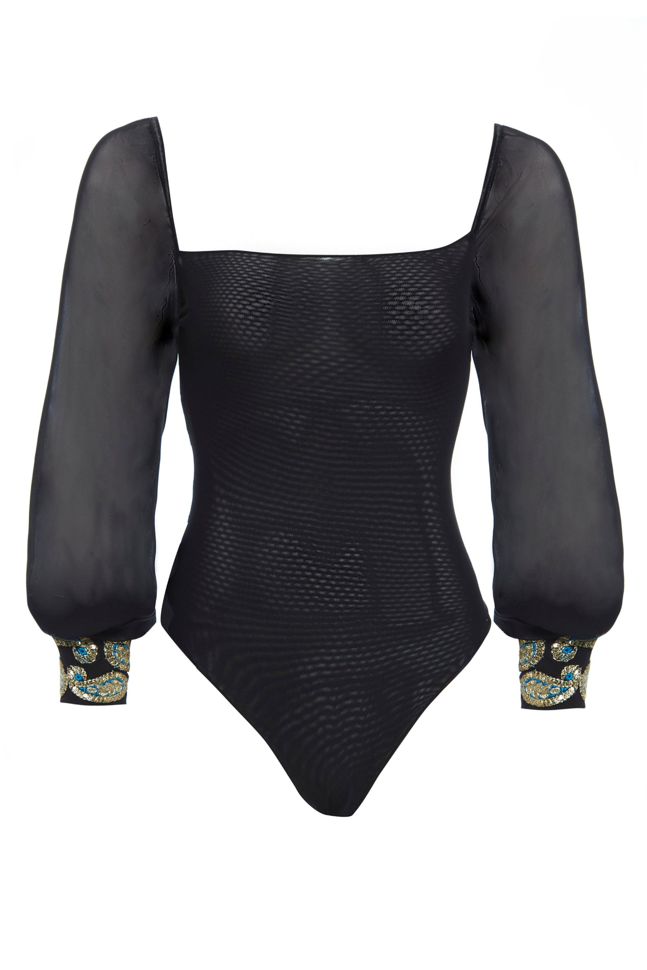 Sarvin Yasmine Black Mesh Bodysuit Long Sleeve